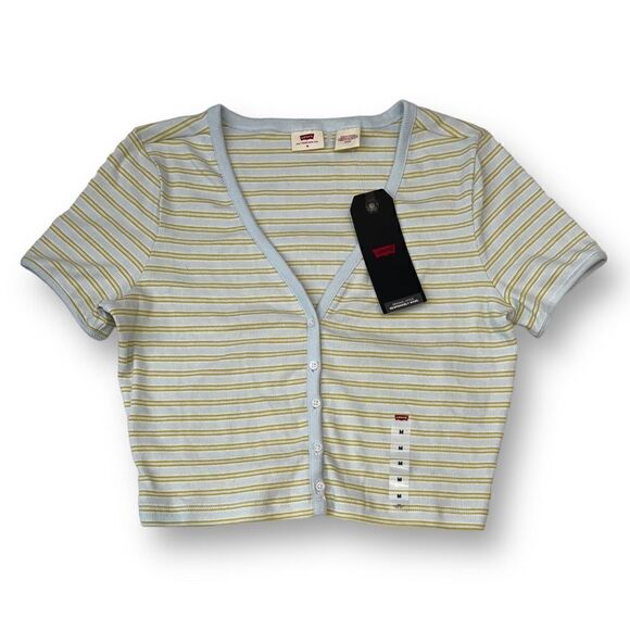 Levi’s Striped Button Up Cropped Top Size Medium - Picture 1 of 4